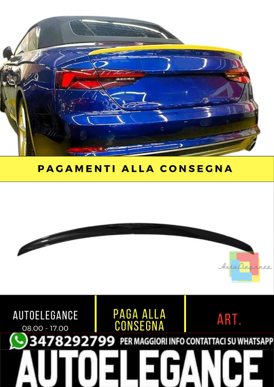 💕 Spoiler Nero Lucido per Audi A5 S5 B9 Cabriolet 2017+ | Body Kit Posteriore💕