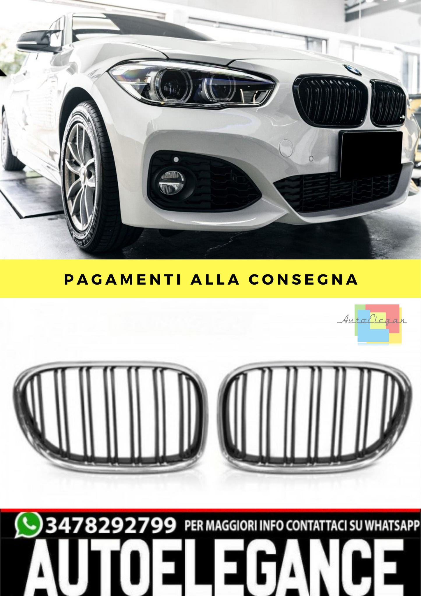 GRIGLIA DOPPIA BARRA NERA CROMATA adatta a BMW F01 09-15