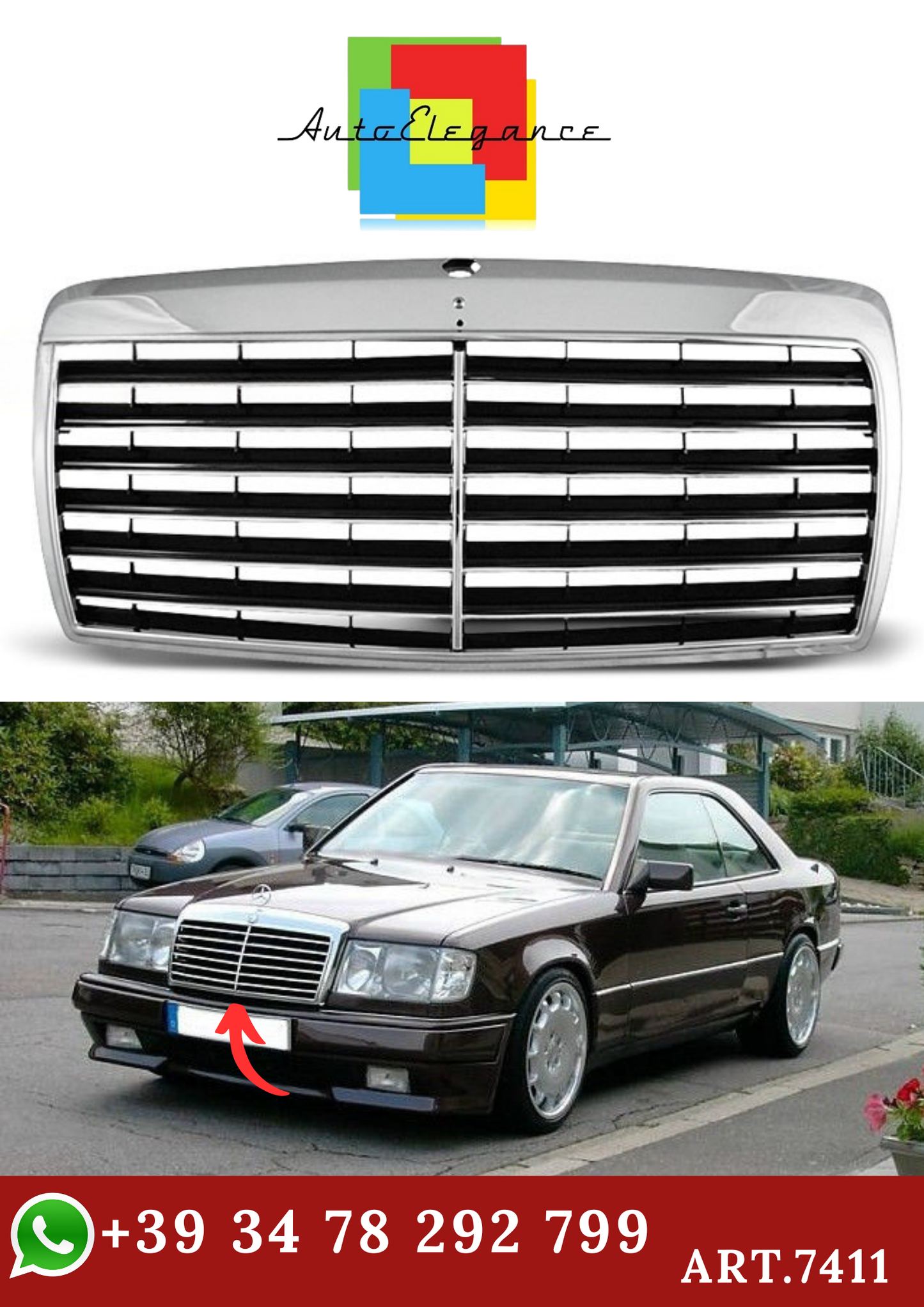 💫ART.7411 GRIGLIA CROMATA per MERCEDES W124 CLASSE E 01.85-04.93💫