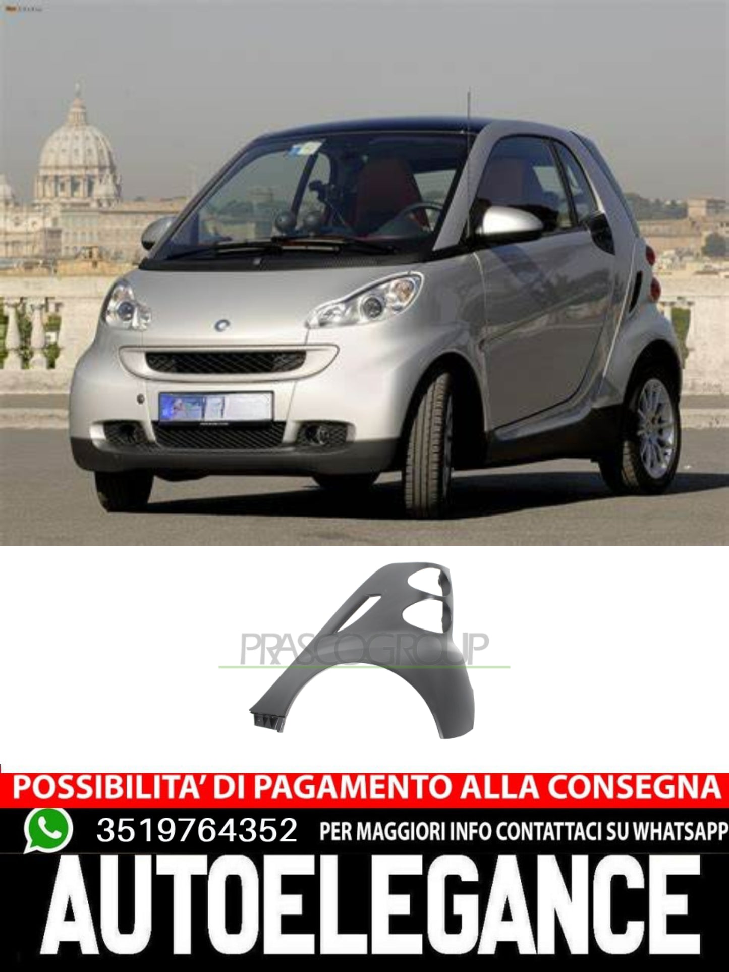 Parafango posteriore sinistro per Smart Fortwo 03/07- 03/12   A4518820101