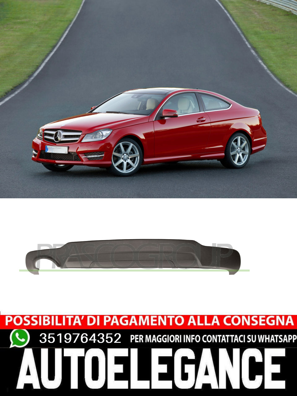Spoilerino Paraurti Posteriore NO PRIMER Per Mercedes Classe C W204 2011 In Poi