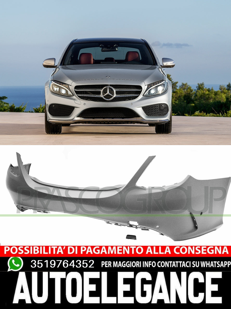 Paraurti Prasco Posteriore CON PRIMER FORI PDC per MERCEDES CLASSE C AMG63 AMG43