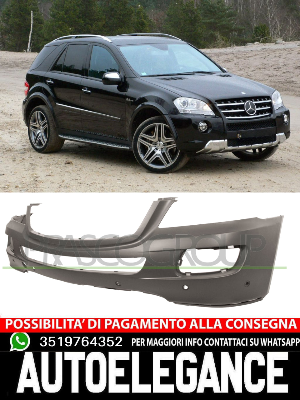 Paraurti Prasco Anteriore SENZA FORI LAVAFARI Per Mercedes Classe M Ml #4L