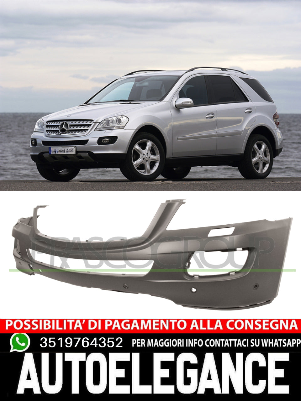 Paraurti Prasco Anteriore CON FORI LAVAFARI FORI PDC Per Mercedes Classe M Ml