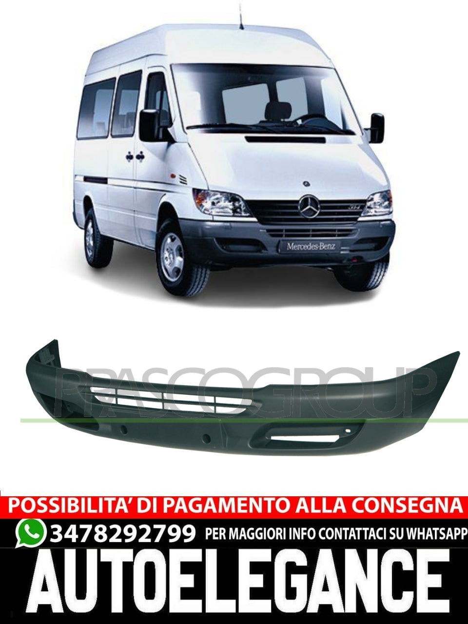 Paraurti anteriore nero per Mercedes Sprinter 02/00- 03/06 A9018800770