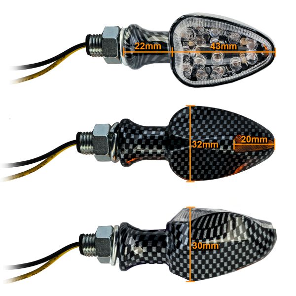 ❄️Mini indicatore LED per moto, stile carbonio personalizzato con marchio E❄️
