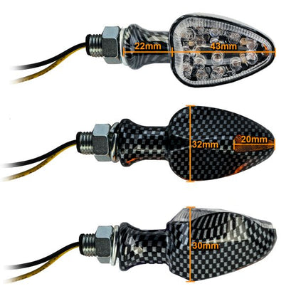 ❄️Mini indicatore LED per moto, stile carbonio personalizzato con marchio E❄️