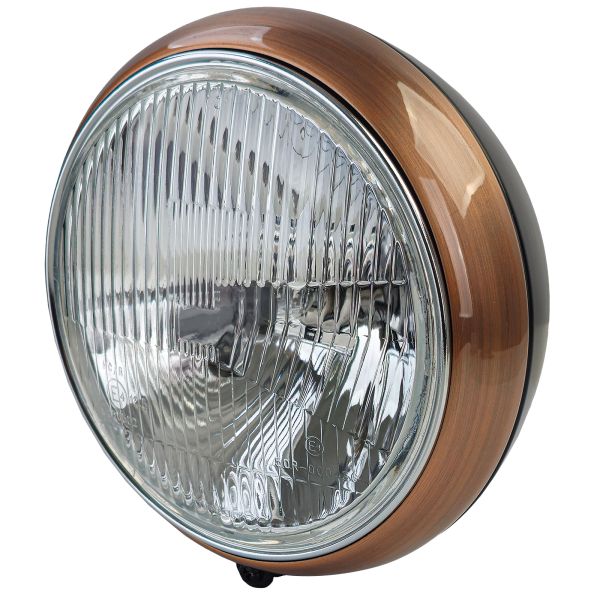 ⭐Universale 7 "Faro Moto In Vetro Scanalato Rame Nero con E-Mark⭐