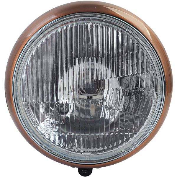 ⭐Universale 7 "Faro Moto In Vetro Scanalato Rame Nero con E-Mark⭐