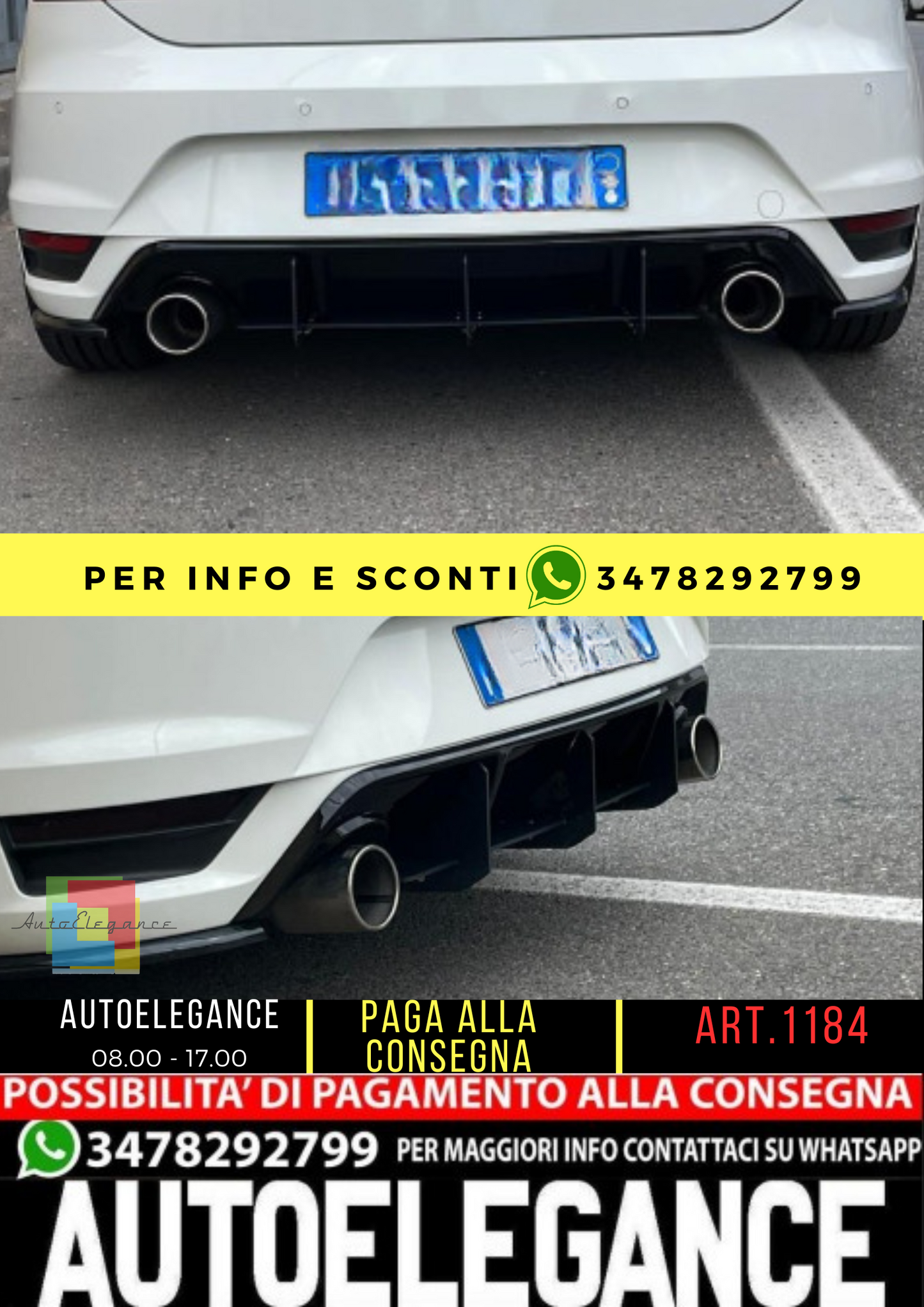 ⭐1184 FLAP DIFFUSORE LEON 5F MK3 2012-2017 FR CUPRA LOOK AERO NERO ⭐