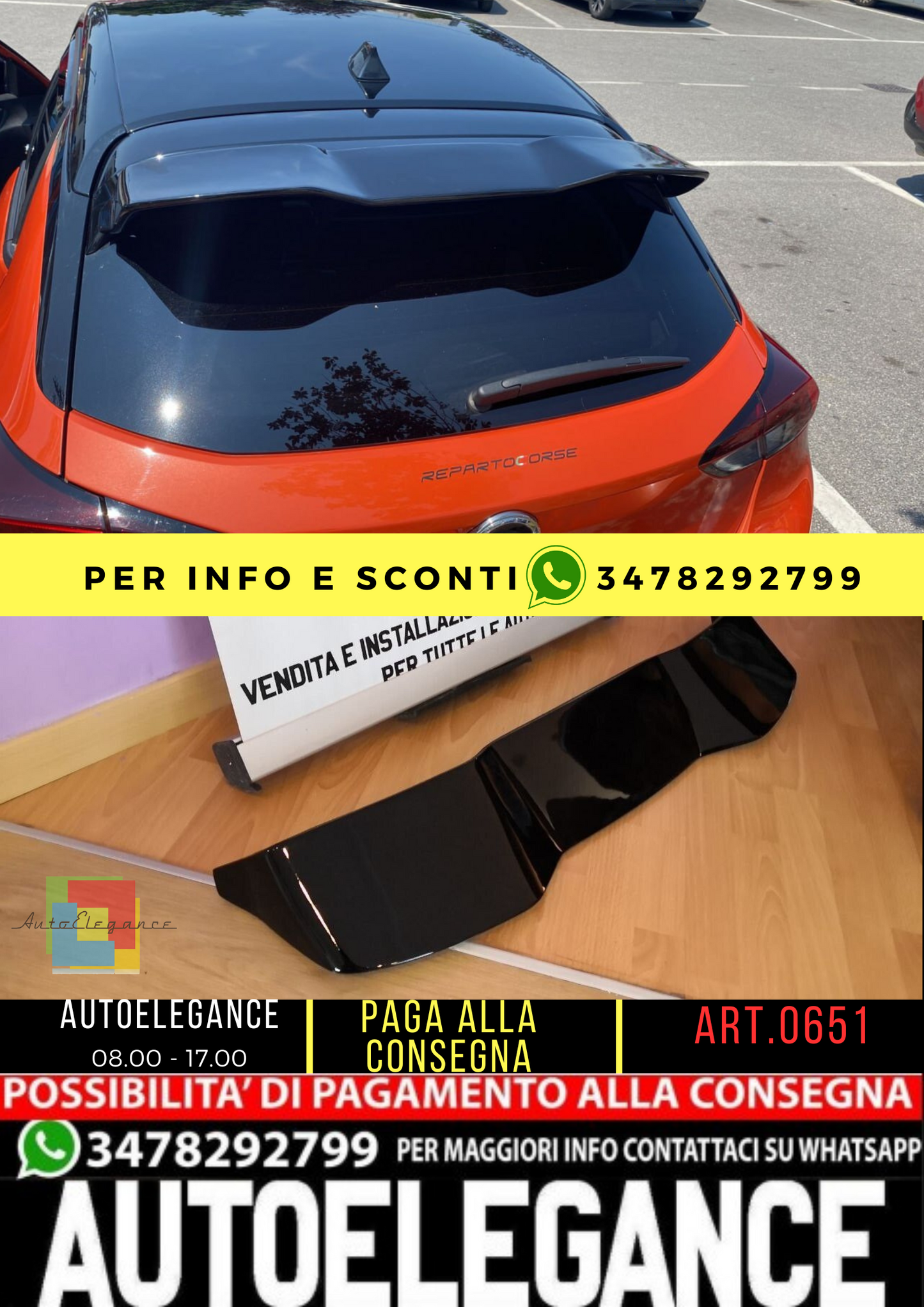 ⭐0651 SPOILER NERO LUCIDO ADATTO PER OPEL CORSA F 2019+ ⭐