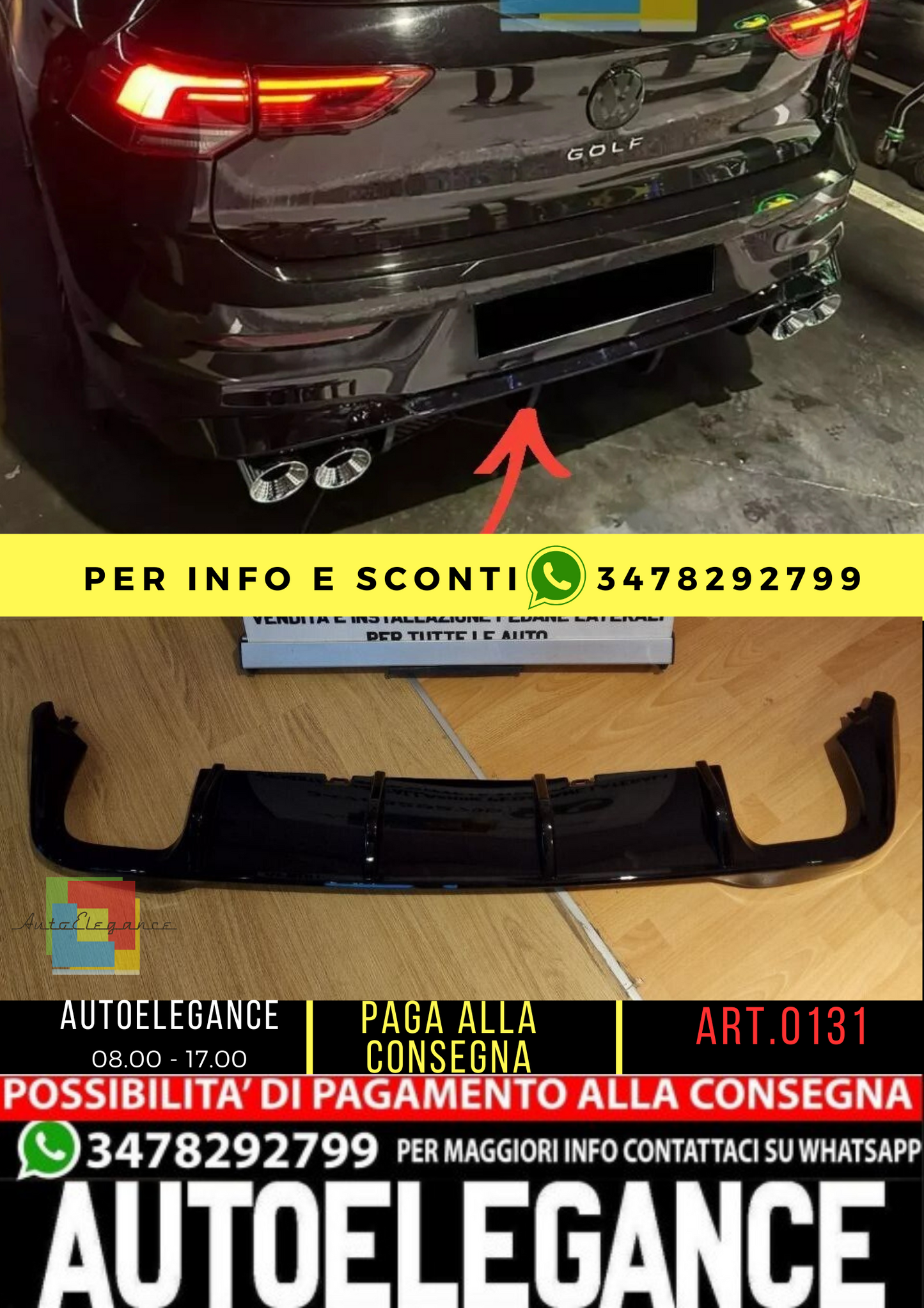 ⭐0131 DIFFUSORE POSTERIORE VW GOLF 8 VIII 2019+ SOTTO PARAURTI TERMINALI RLINE ⭐