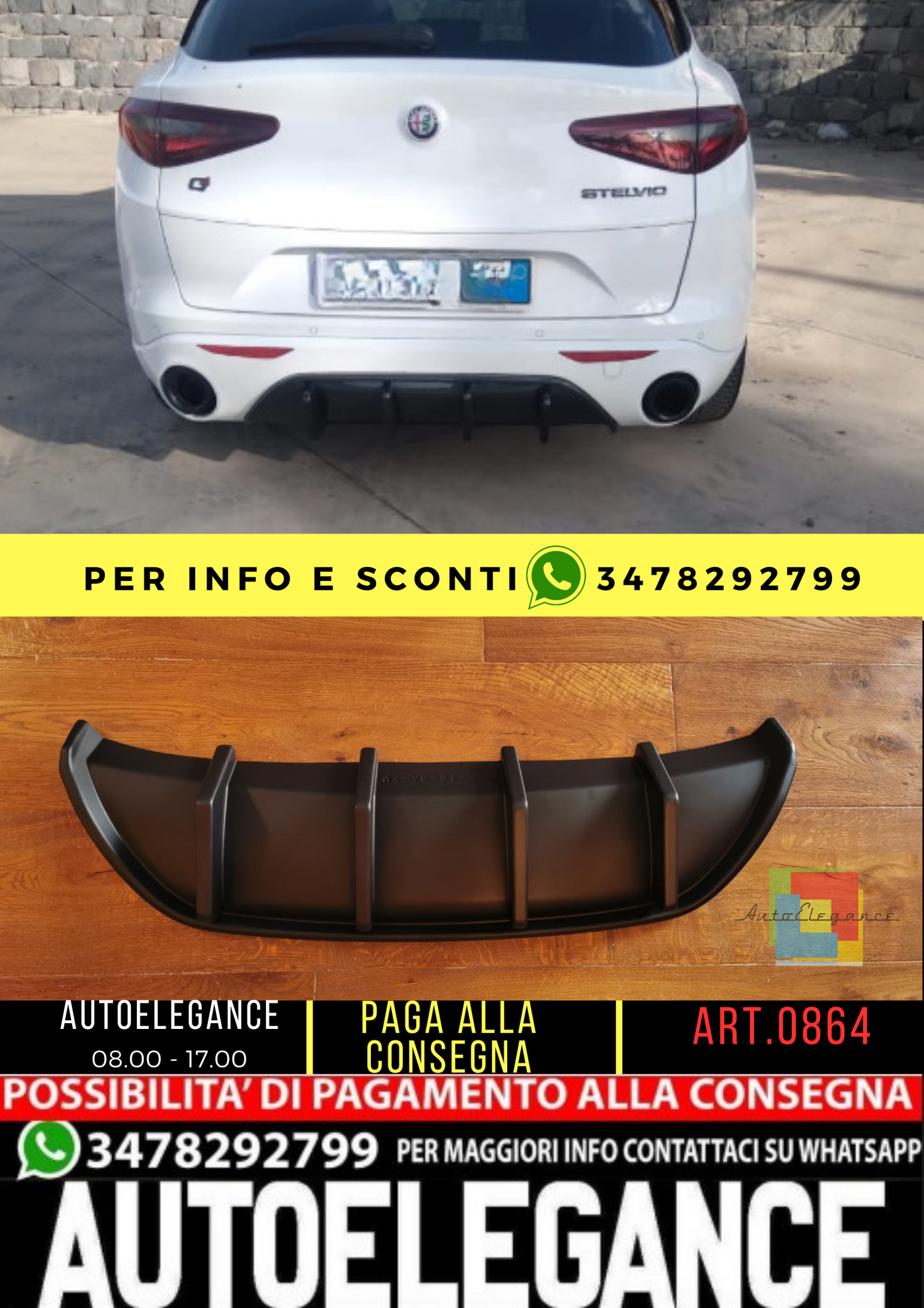 ⭐1606 DIFFUSORE ADATTO PER ALFA ROMEO STELVIO 949 2016-2020 NERO OPACO ⭐