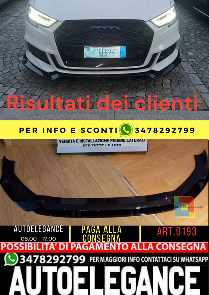 ⭐0193 SPLITTER ADATTO PER AUDI A3 8V 2017-2020 SLINE S3 NERO LUCIDO⭐