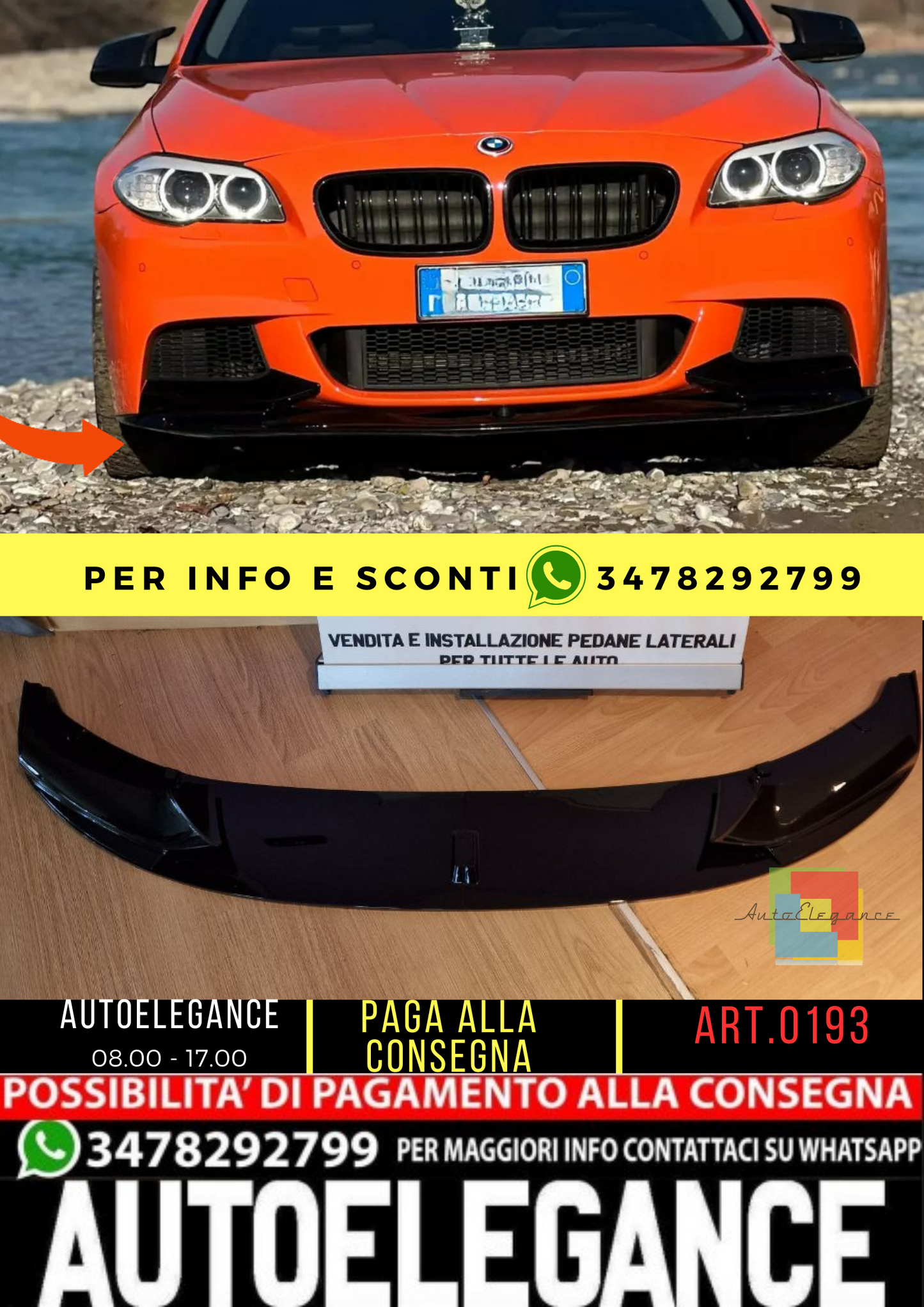 ⭐0667 SOTTO PARAURTI PER BMW SERIE 5 F10 F11 MSPORT NERO LUCIDO⭐
