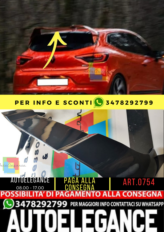 ⭐0754 SPOILER NERO LUCIDO ADATTO PER RENAULT CLIO 5 2019+ STANDARD LOOK RS ⭐