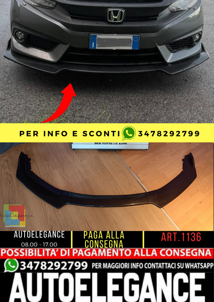 ⭐1136 SPLITTER ADATTO PER CIVIC FC5 2016+ LOOK TYPE R NERO LUCIDO ⭐