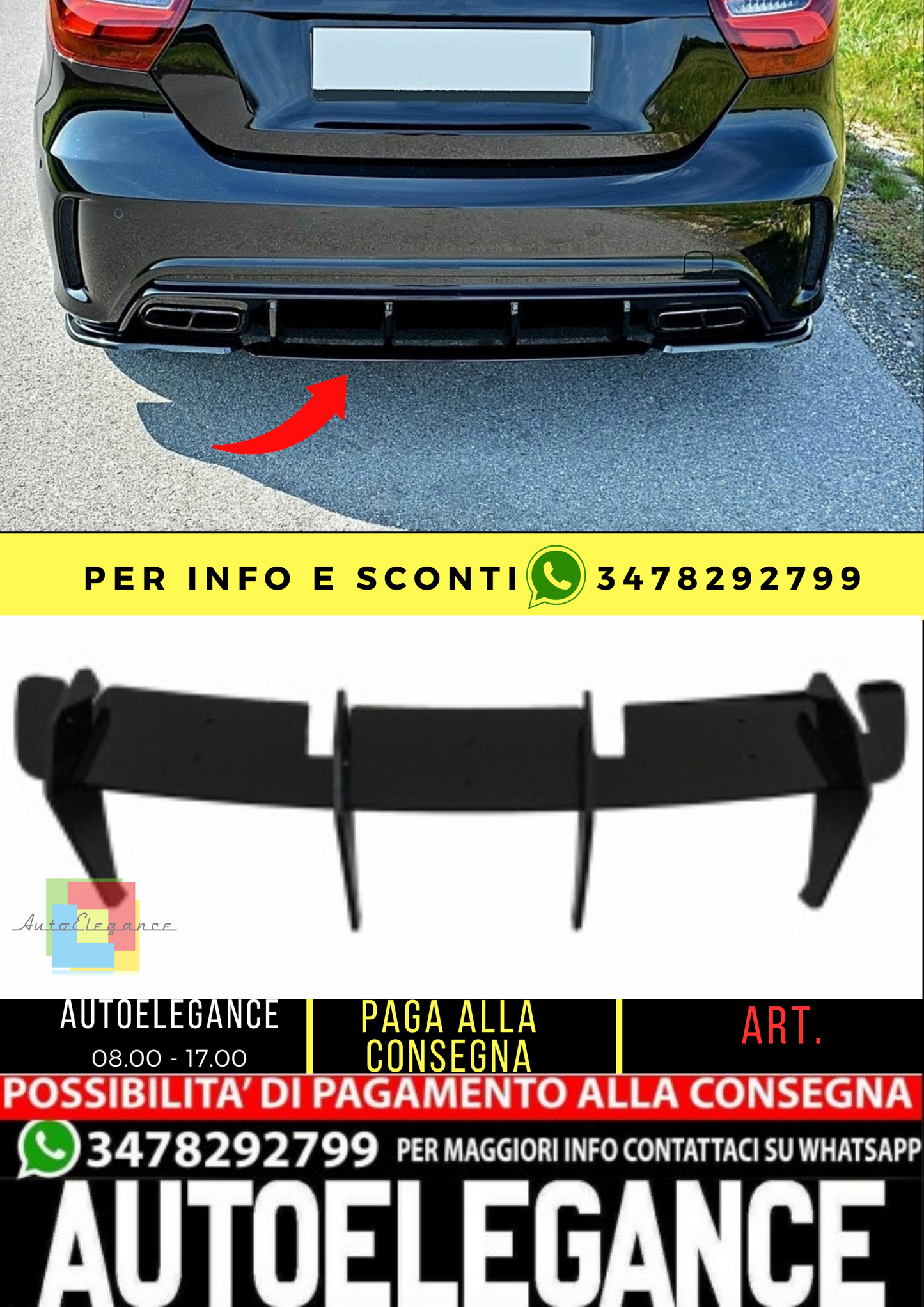 ⭐Estensioni diffusore paraurti posteriore Splitter adatti per Mercedes Classe A⭐