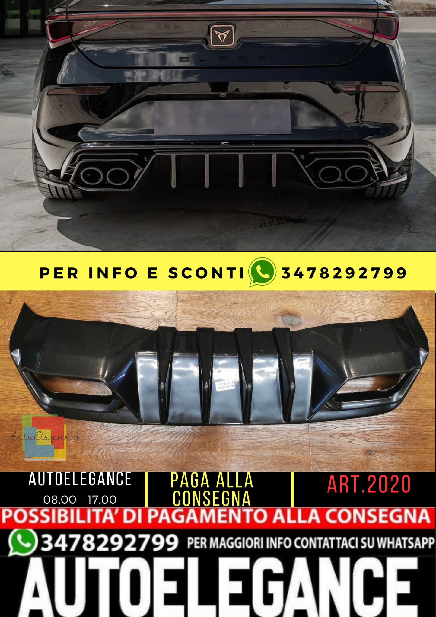 ⭐2020 DIFUSOR APTO PARA CUPRA LEON 2020+ NEGRO BRILLANTE⭐