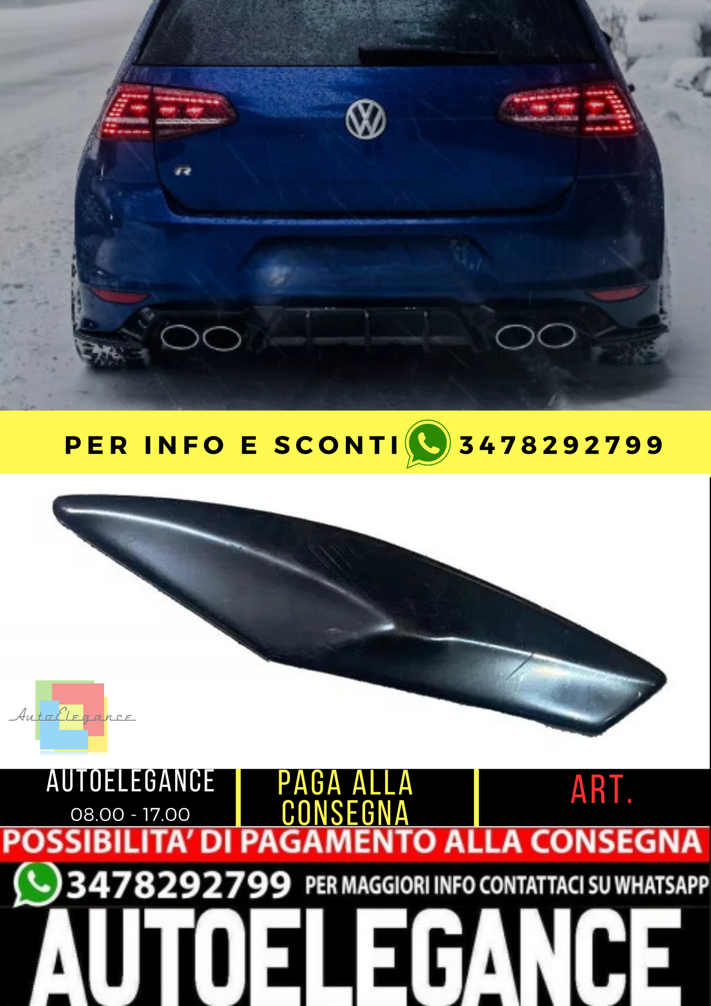 ⭐Alette di avvicinamento posteriori compatibili con VW Golf Mk7 R 2013-2016 v3 ⭐