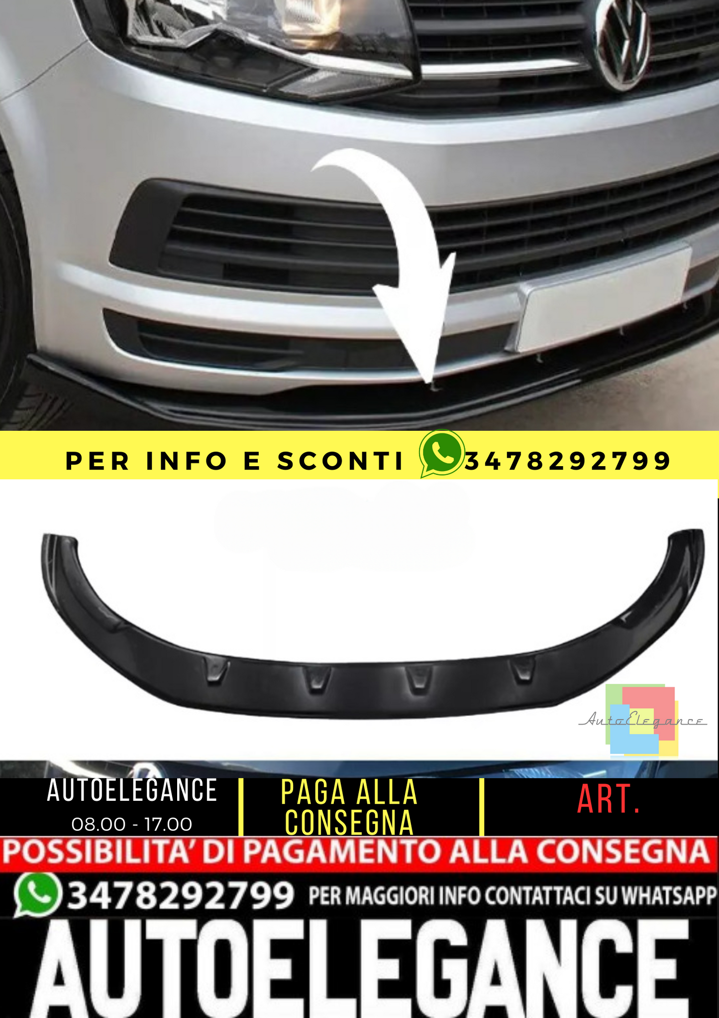 ⭐ spoiler anteriore splitter adatto per VW Transporter T6 2015-2019⭐