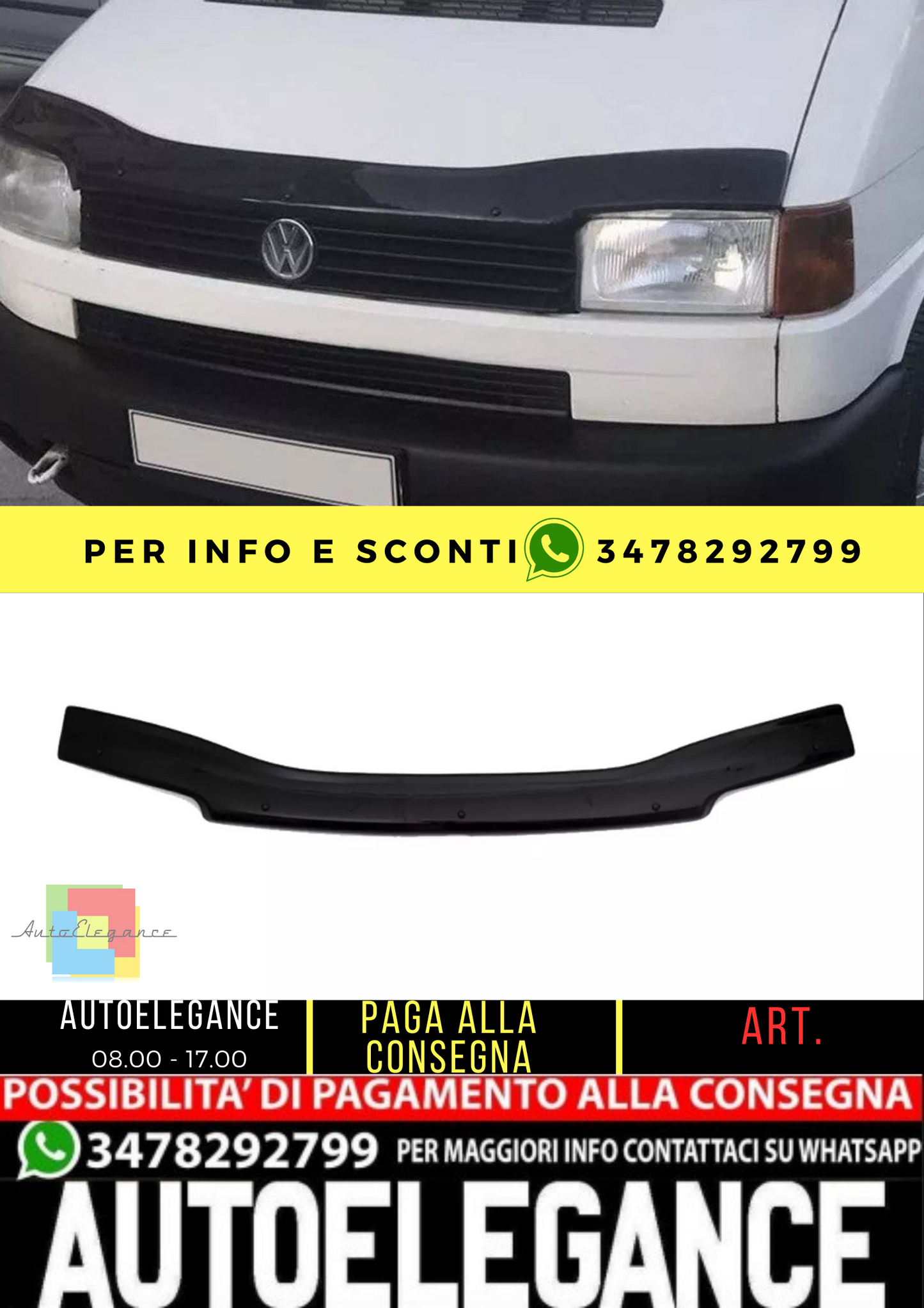 ⭐ Protezione cofano adatto per VW Transporter T4 1990-2003 nero lucido⭐