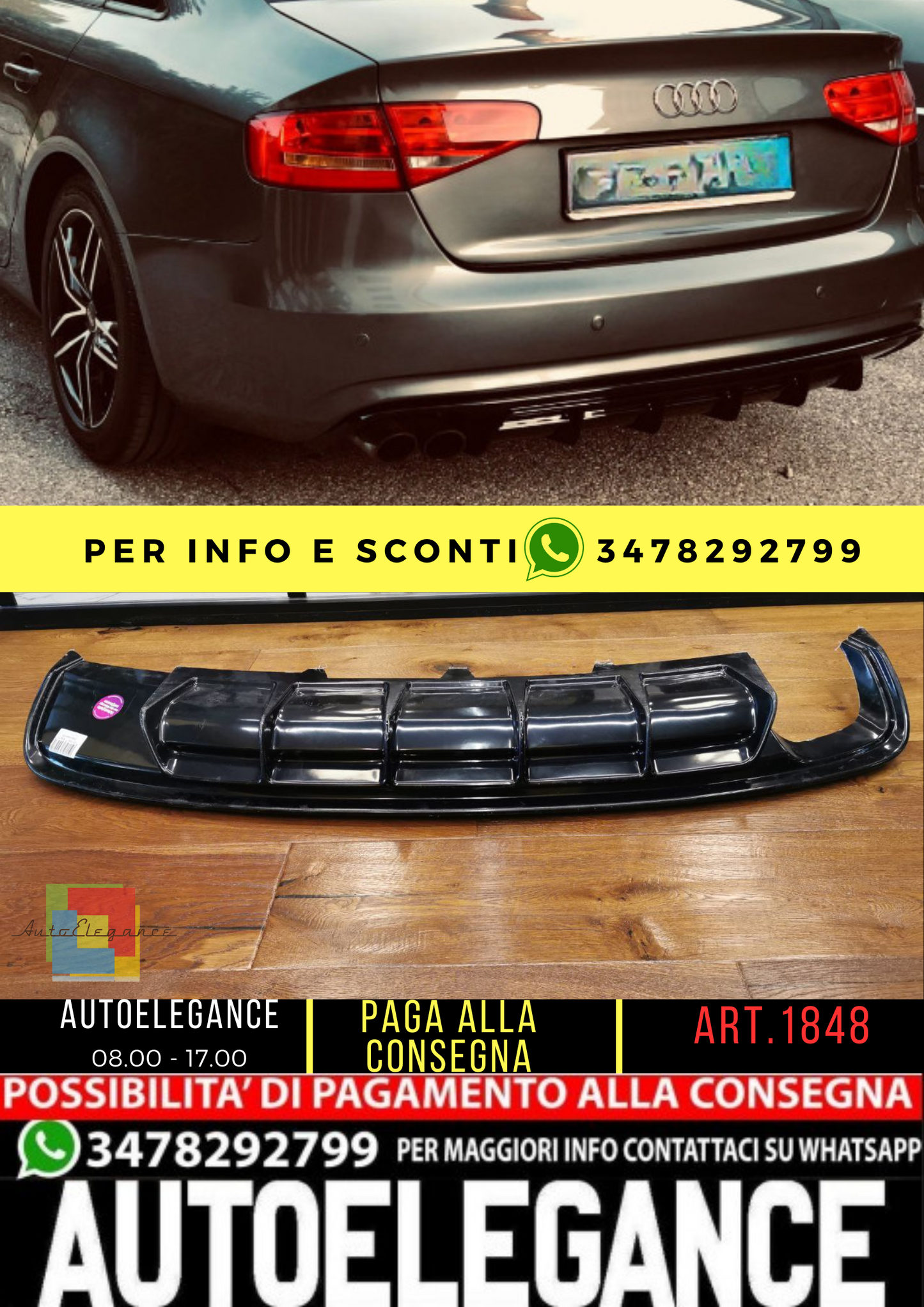 ✨Diffusore posteriore adatto per Audi A4 B8 (8K) LOOK RS4 07-14 NERO LUCIDO✨