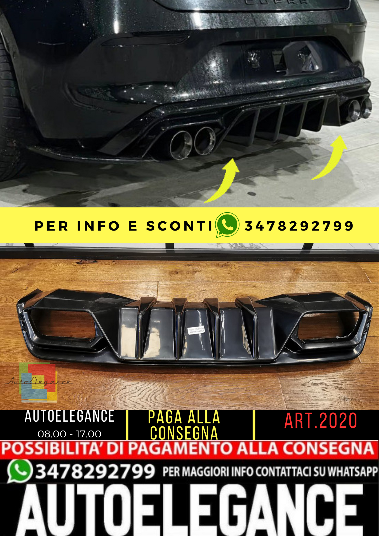 ⭐2020 DIFFUSORE ADATTO PER CUPRA LEON 2020+ NERO LUCIDO⭐