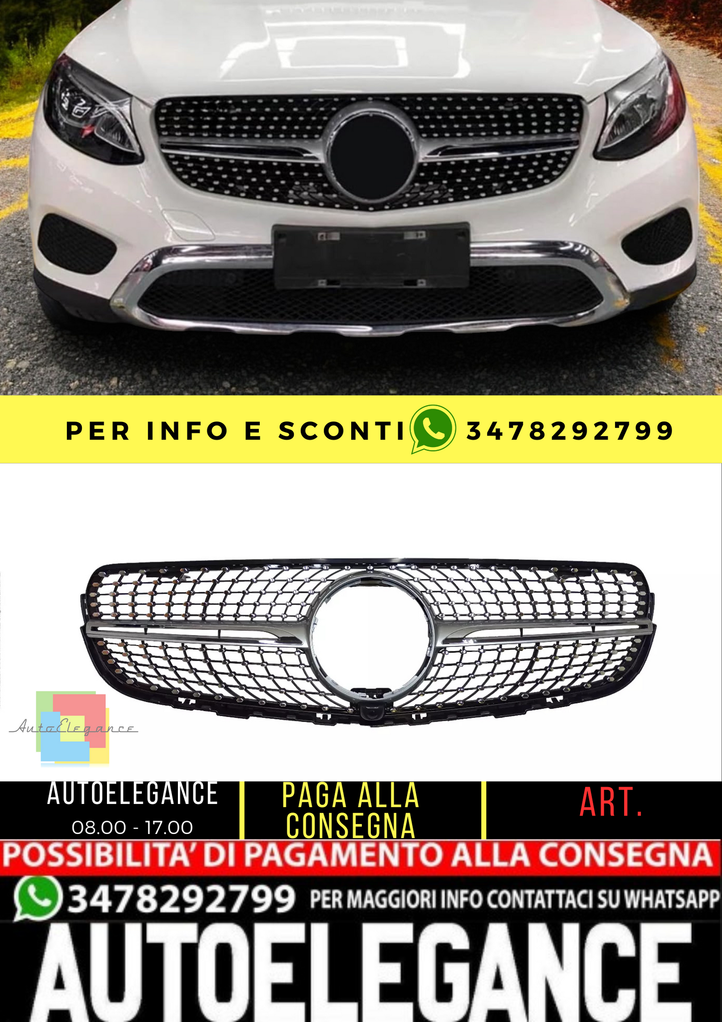 ⭐ Griglia Radiatore Argento Diamond adatto per Mercedes Benz GLC Classe X253 20⭐