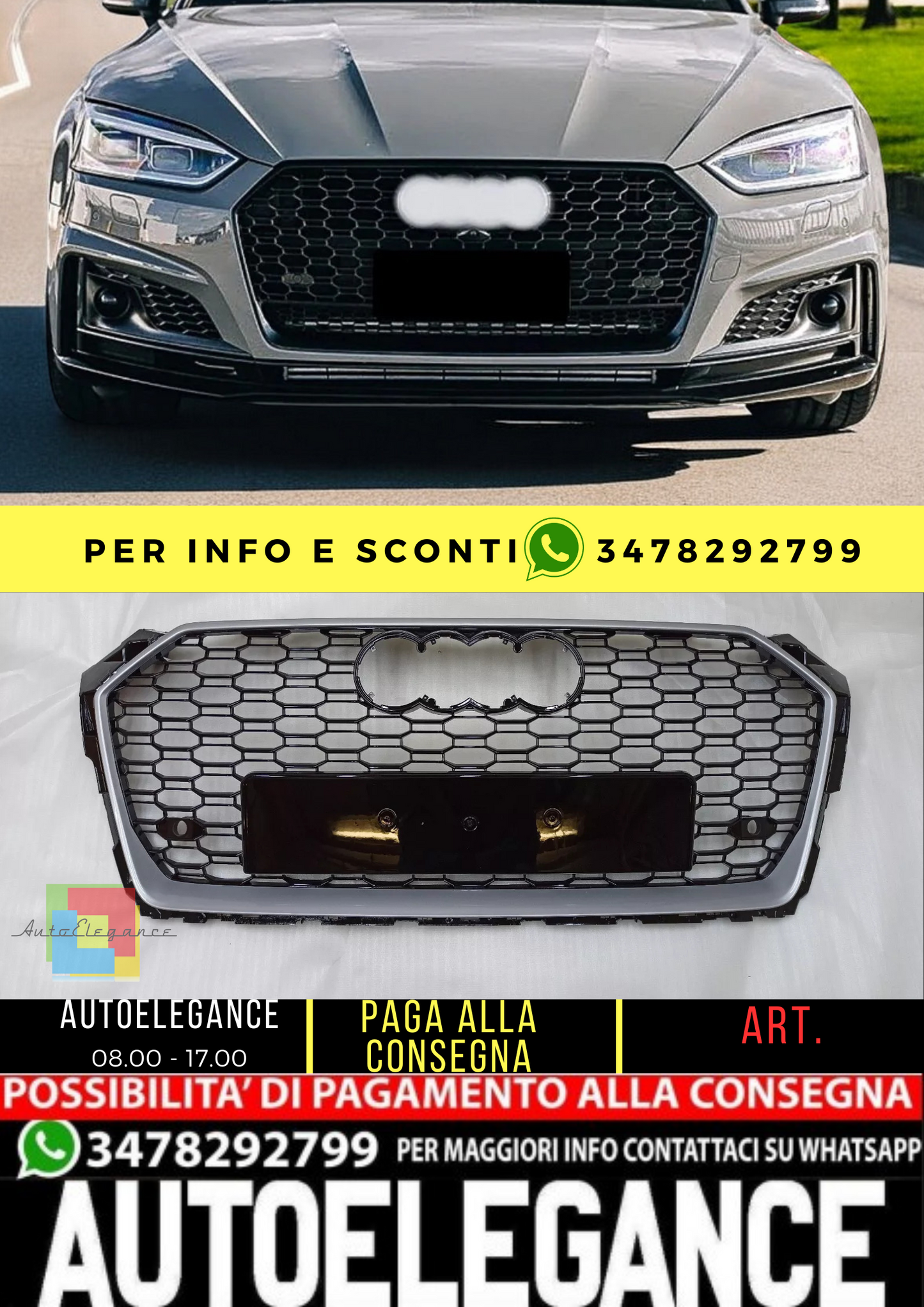 ⭐Audi A5 B9 2016 - 2019 griglia radiatore griglia a nido d'ape RS5 Look ⭐
