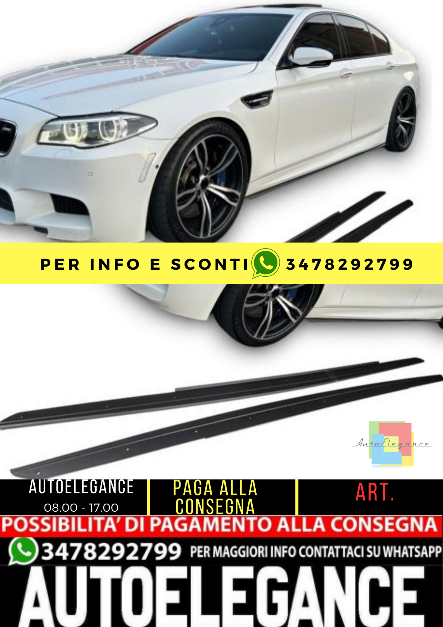 ⭐ MINIGONNE LATERALI PER BMW SERIE 5 F10 F11 2011-2017 (SET / ABS)⭐