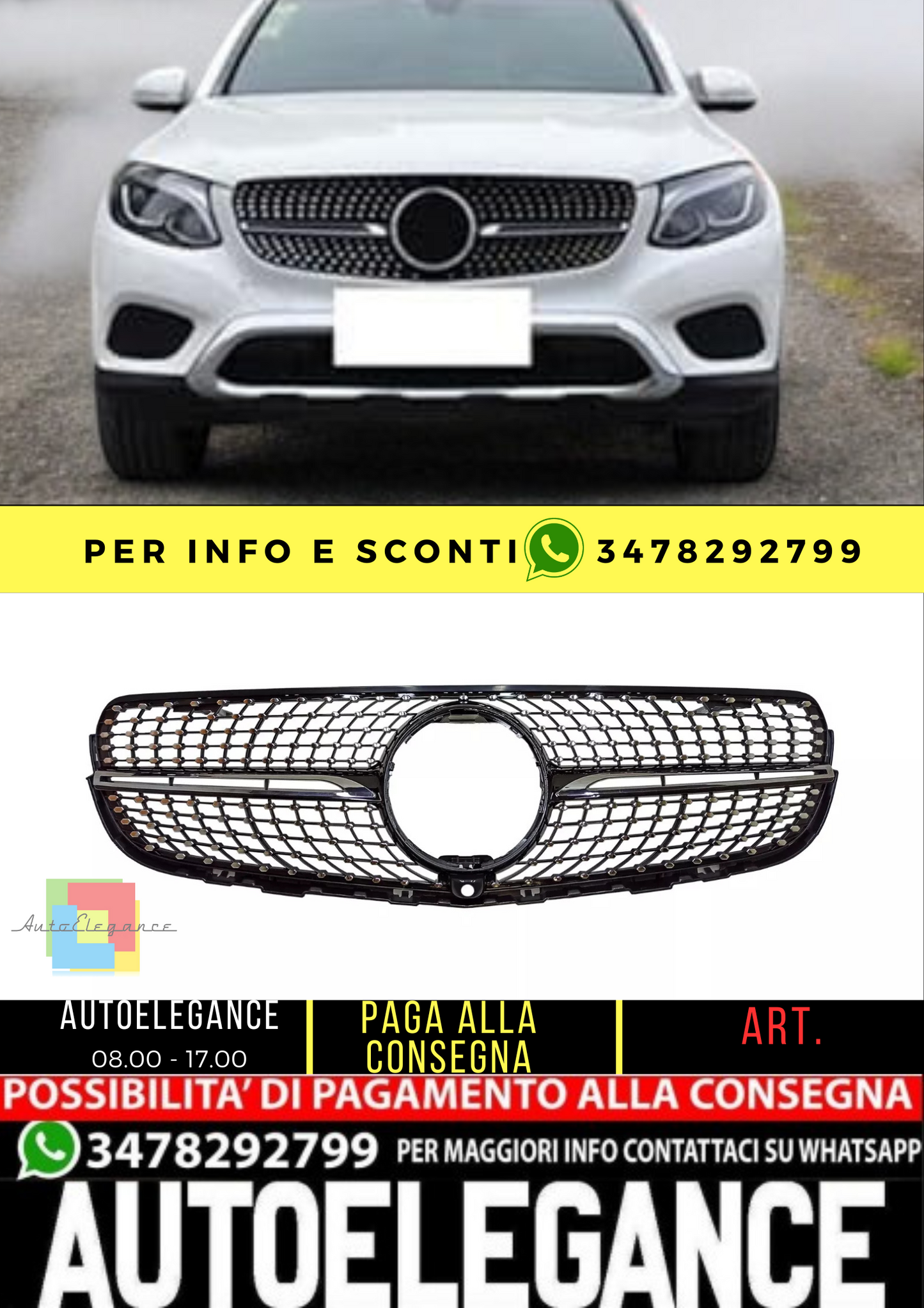 ⭐Mercedes Benz GLC classe X253 2015 - 2018 griglia radiatore nero diamante ⭐