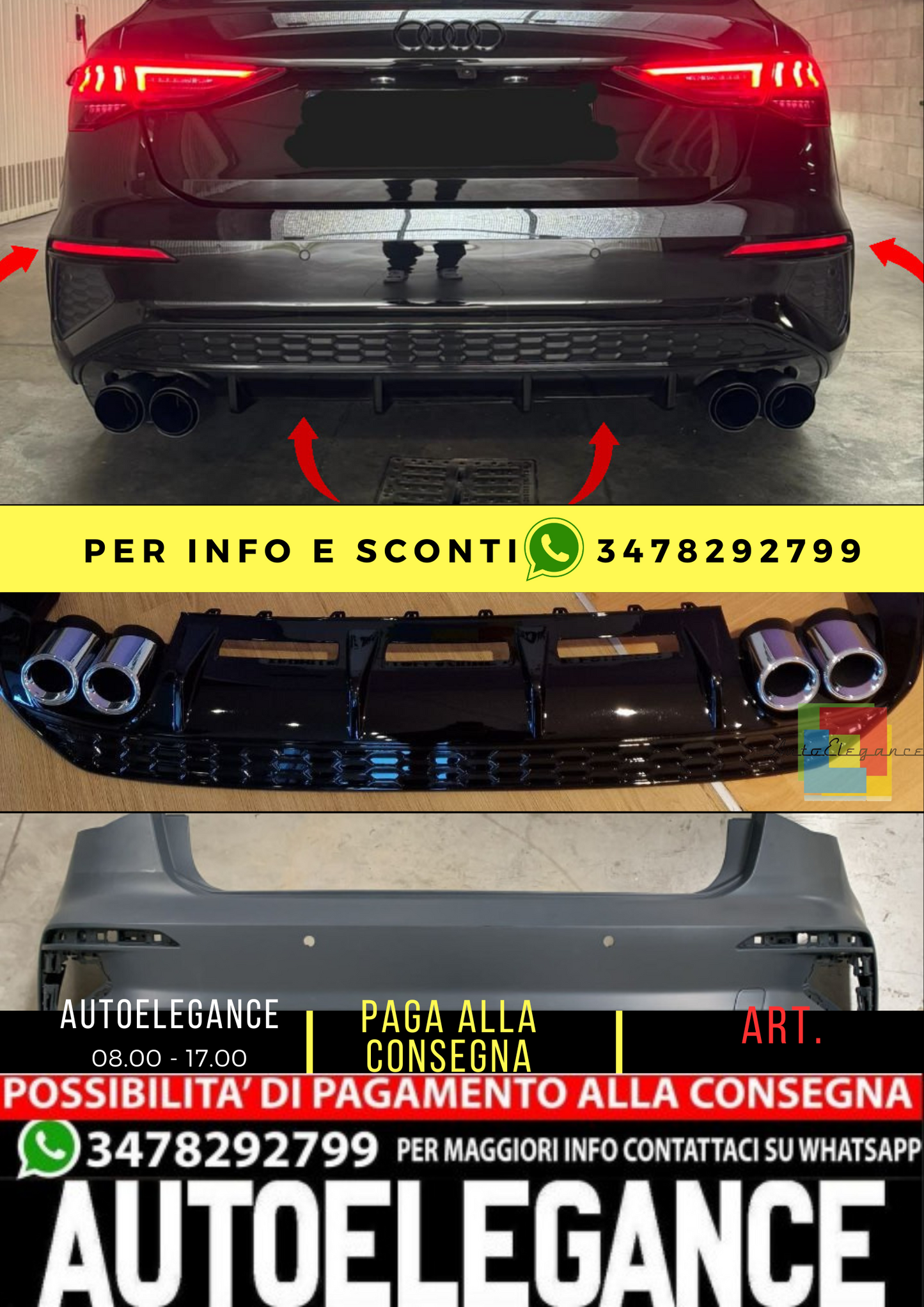 ⭐Paraurti posteriore adatto per A3 8Y hatchback look sline CON  Diffusore⭐
