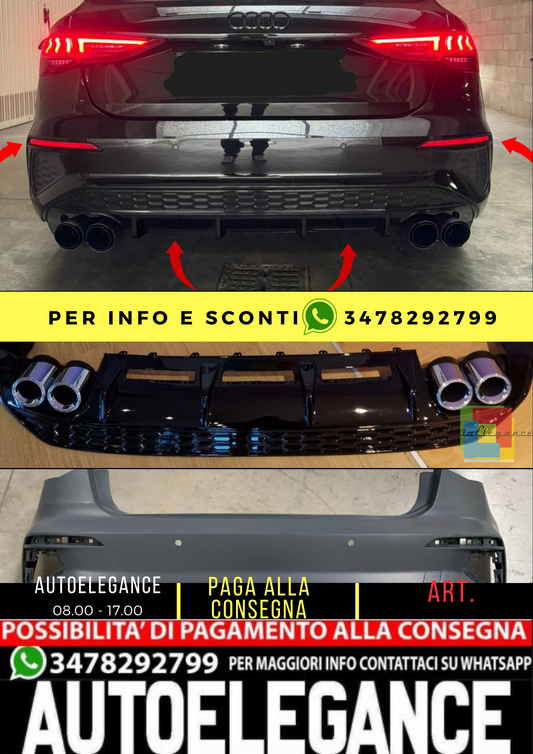 ⭐Rear bumper suitable for A3 8Y hatchback sline look WITH Diffuser⭐ 