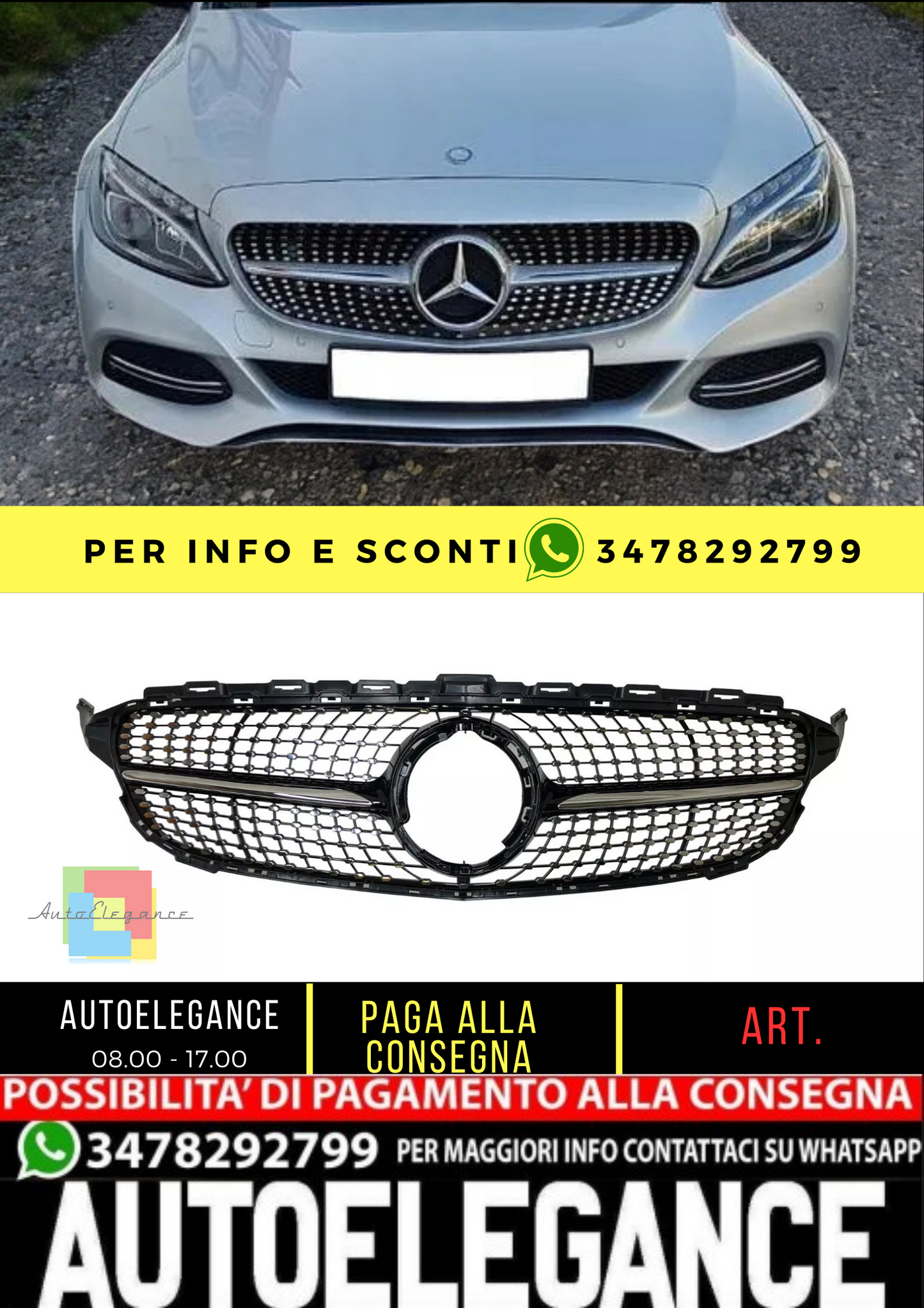 💥griglia radiatore diamante senza adatto per Mercedes Benz Classe C W205 2018💥
