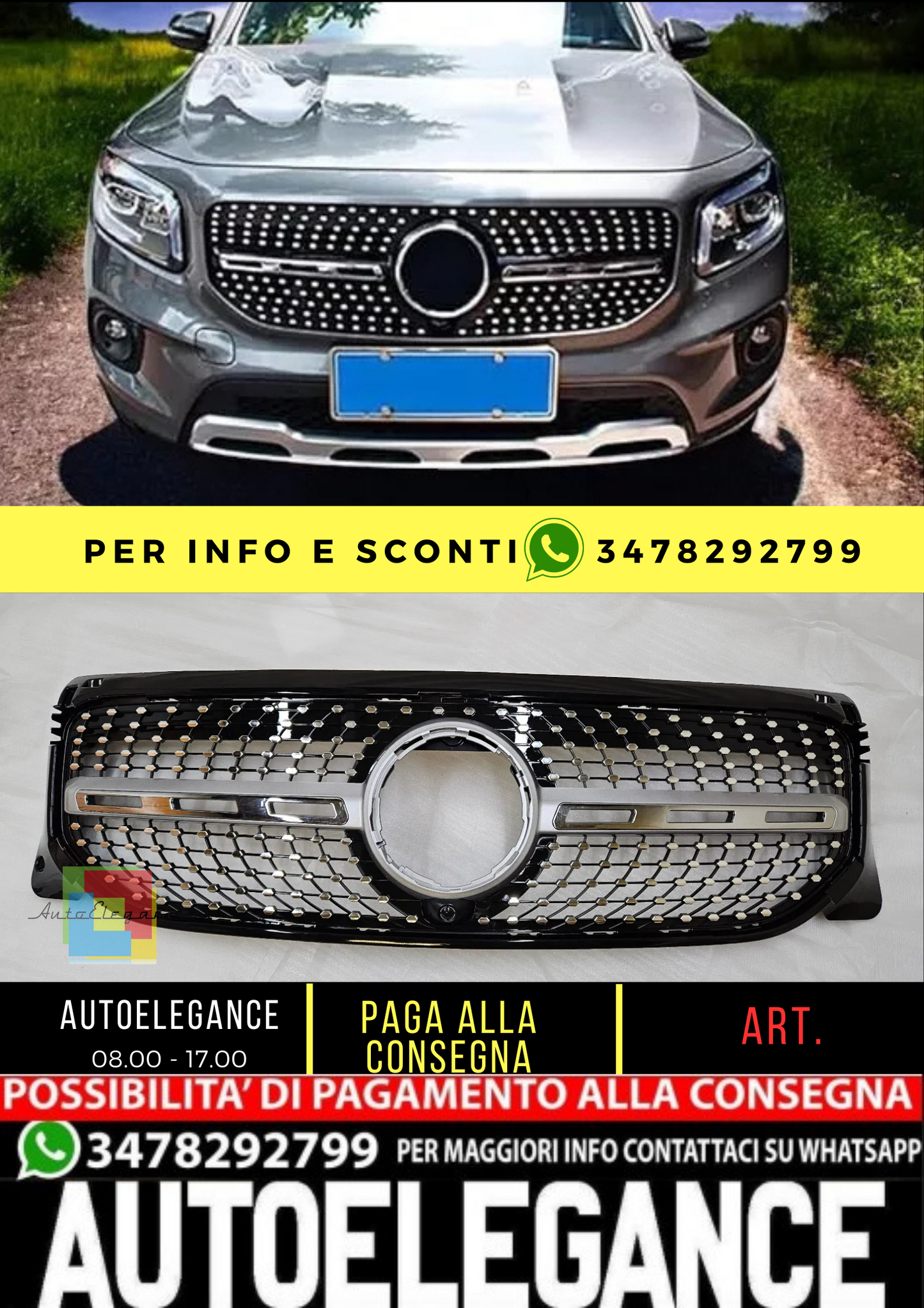 💥GRIGLIA RADIATORE ARGENTO DIAMAND ADATTO PER Mercedes Benz GLB Kl X247 2020💥