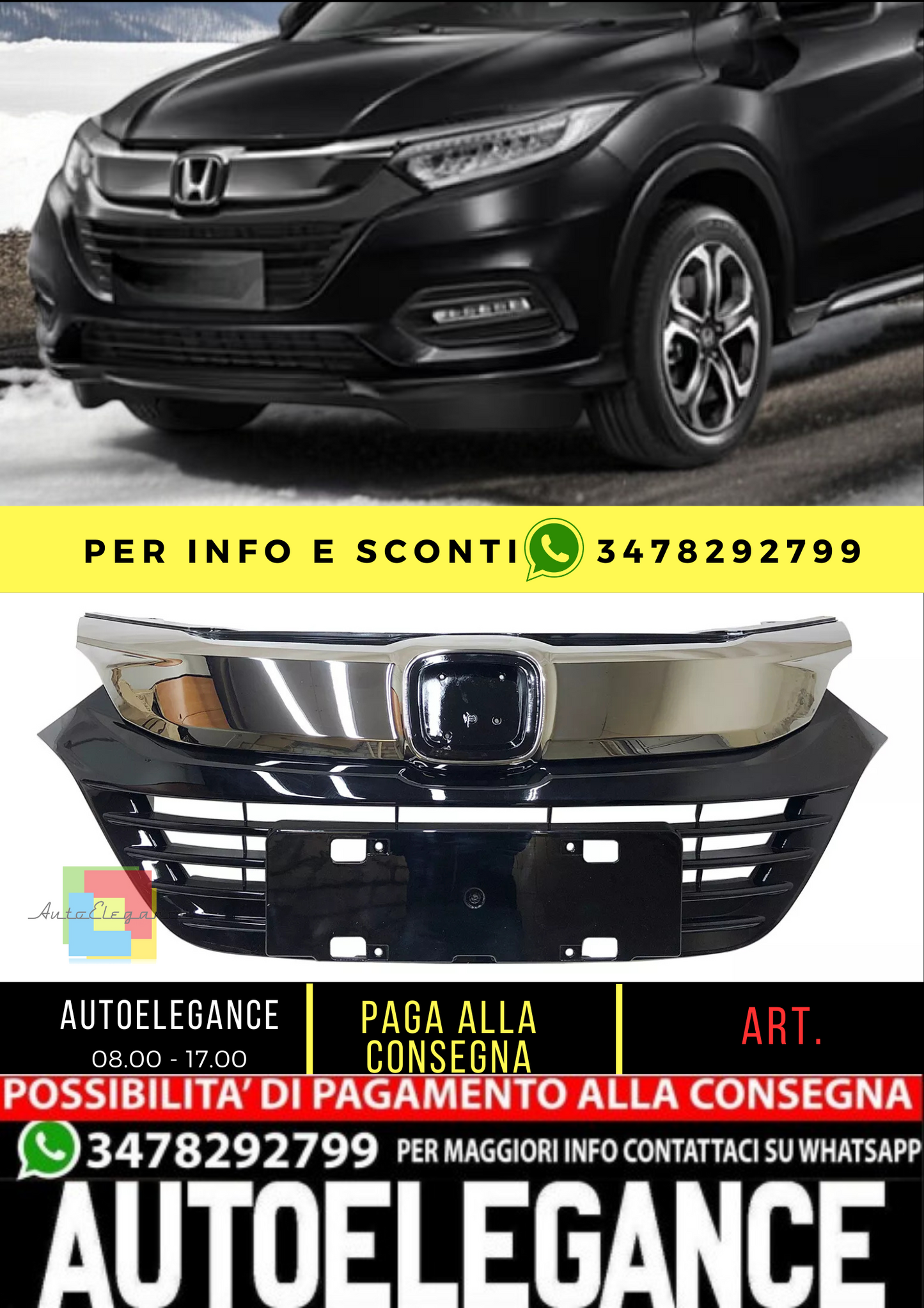💥SET griglia radiatore Honda HRV 2019 - 2021 Facelift senza fori PDC💥