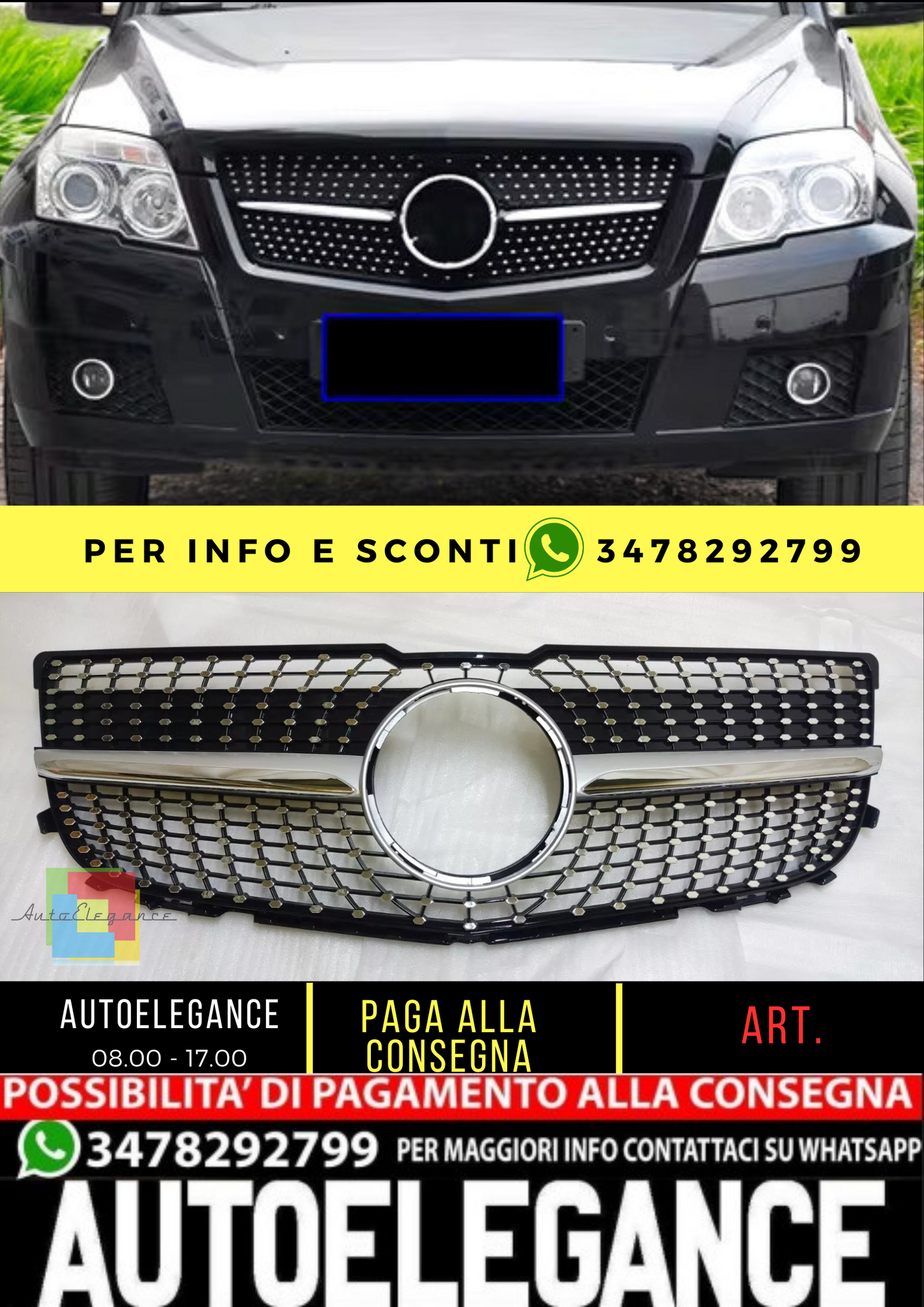 💥GRIGLIA RAFFREDDATORE ARGENTE DIAMANTE ADATTO PER Mercedes Benz GLK X204💥
