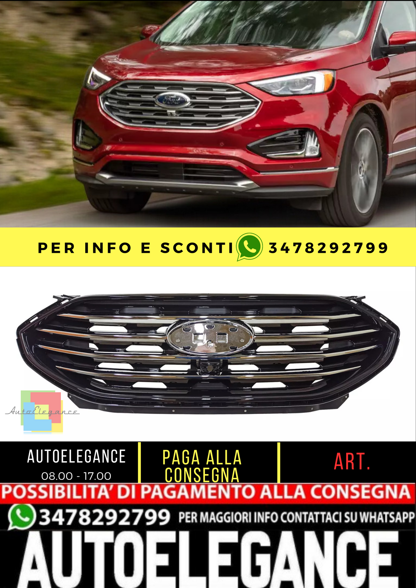 💥GRIGLIA NERA ADATTO PER Ford Edge 2019💥
