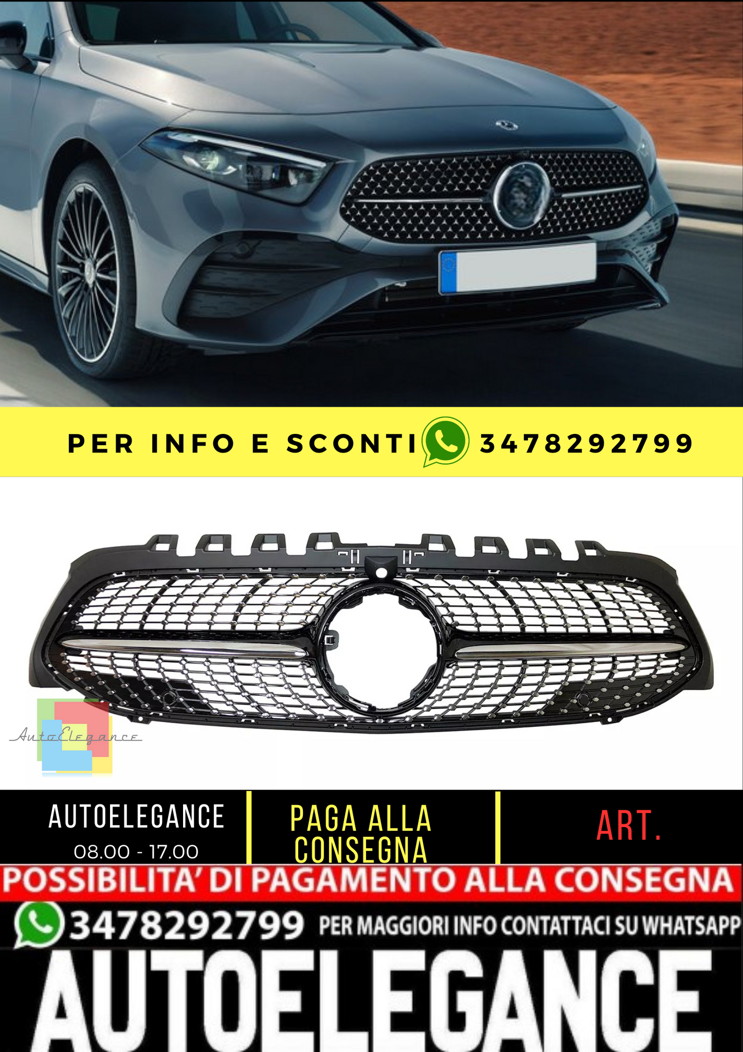 💥GRIGLIA RADIATORE NERO DIAMANTE ADATTO PER Mercedes Benz Classe A W177 18💥