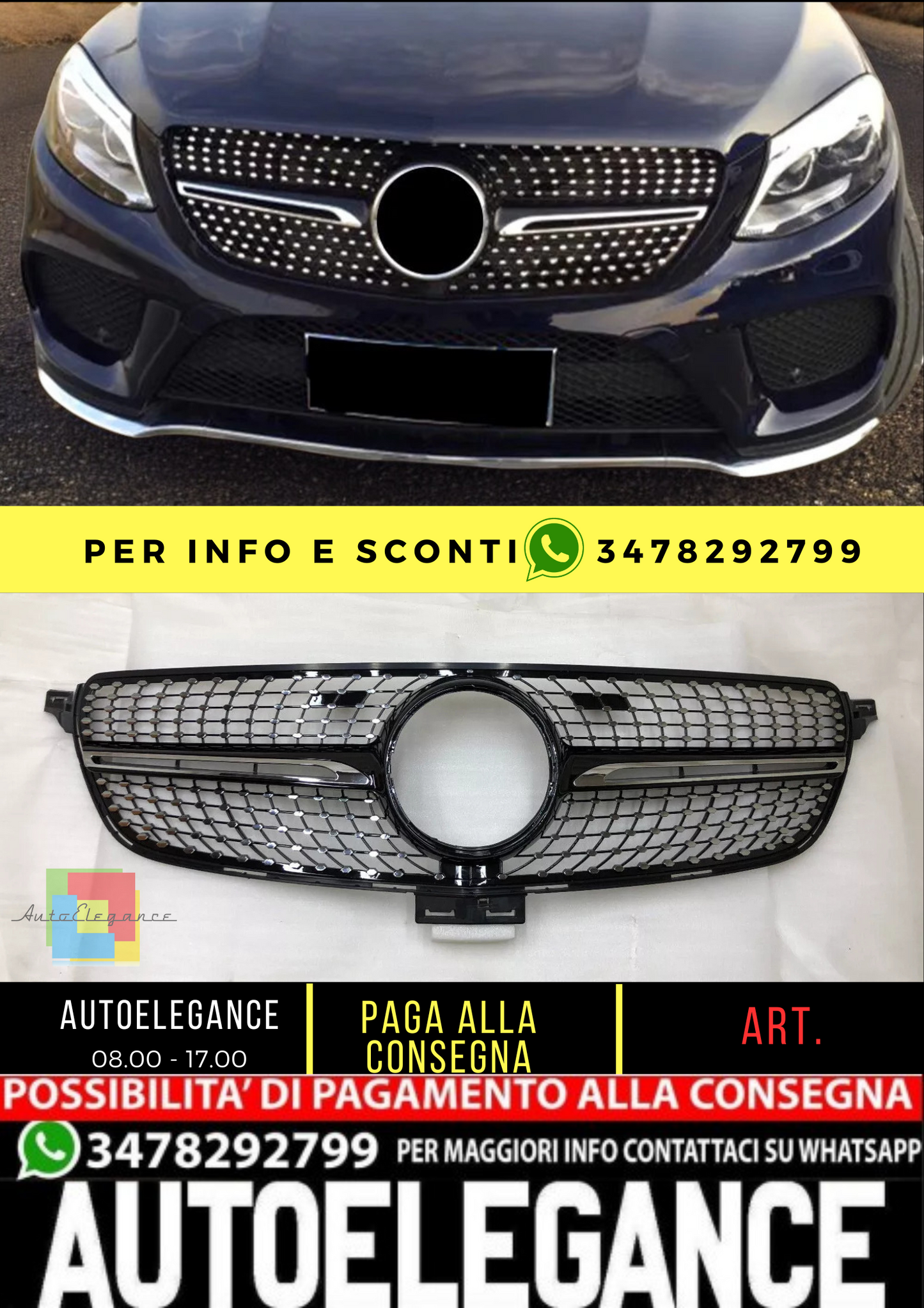 💥GRIGLIA RADIATORE NERA DIAMANTATA ADATTO PER MercedesBenz GLE W166 15-18 💥