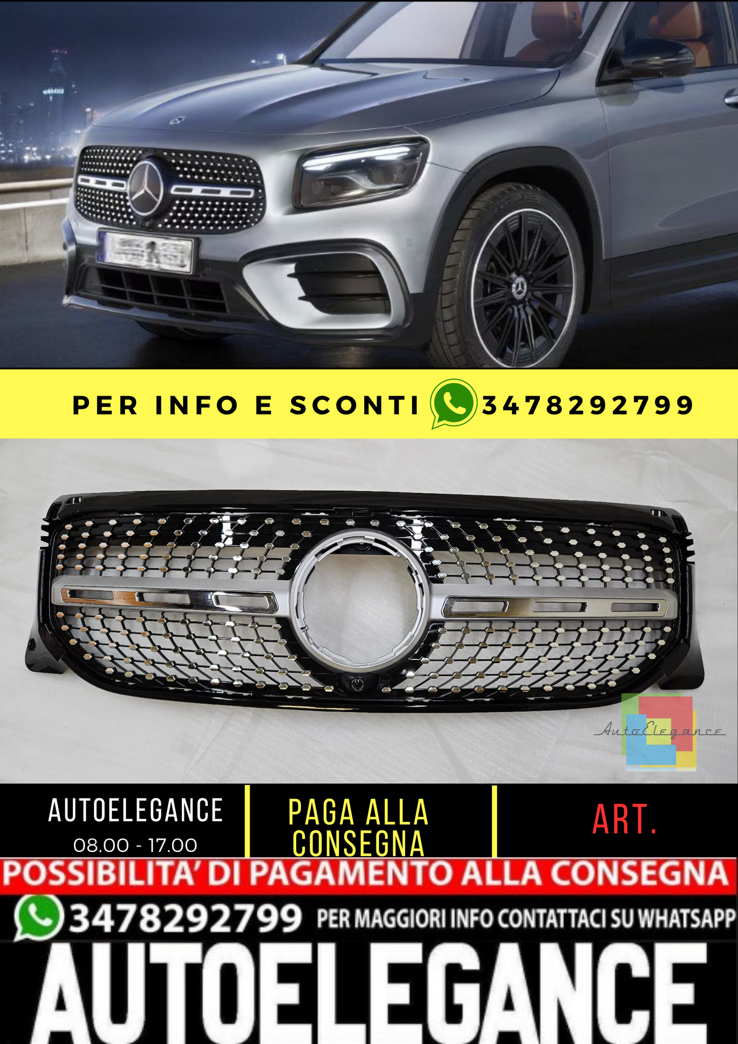 💥GRIGLIA RAFFREDDATORE NERO DIAMANTO ADATTO PER Mercedes Benz GLB Kl X247 20💥