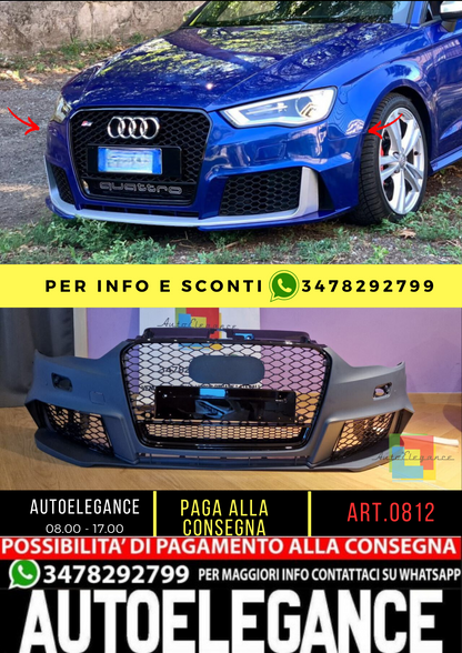 💥0812 PARAURTI ANTERIORE ADATTO PER AUDI A3 8V 2012-2016 LOOK RS3💥