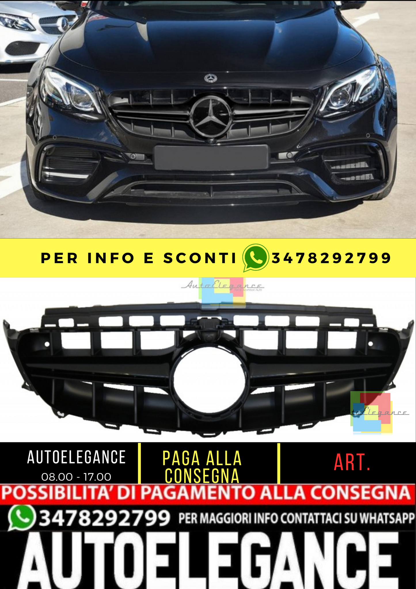 💥GRIGLIA RADIATORE NERA Mercedes Benz Classe E W213 2016 look E63💥