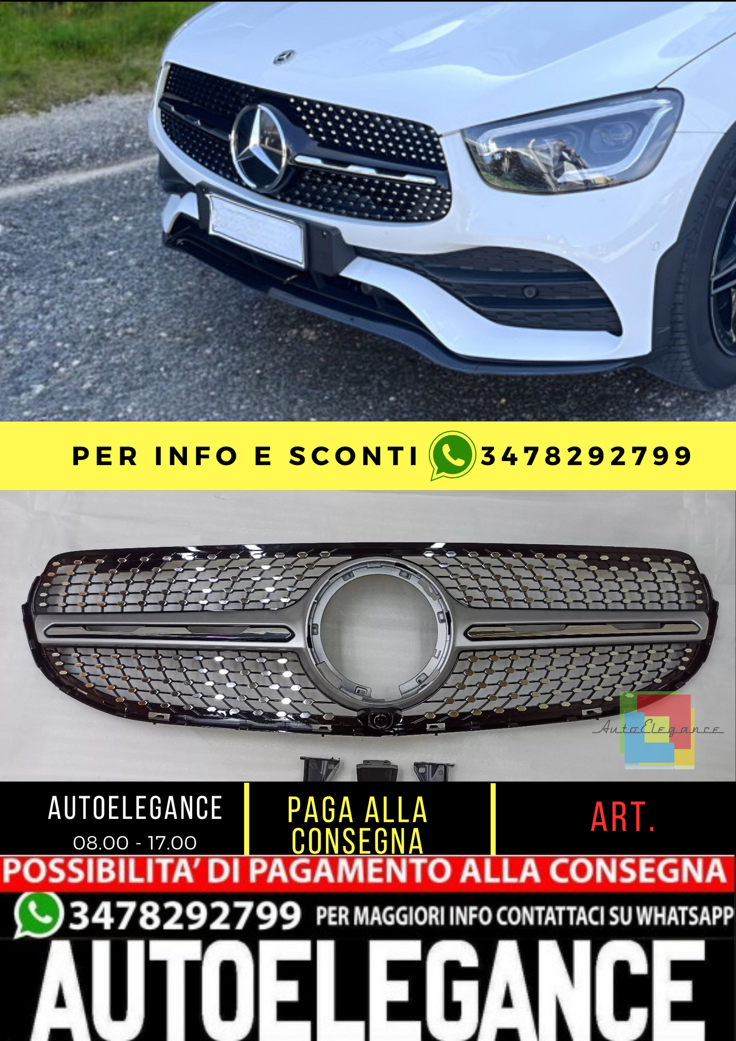 💥Griglia Radiatore Argento Diamond adatto per Mercedes Benz GLC classe X253 💥