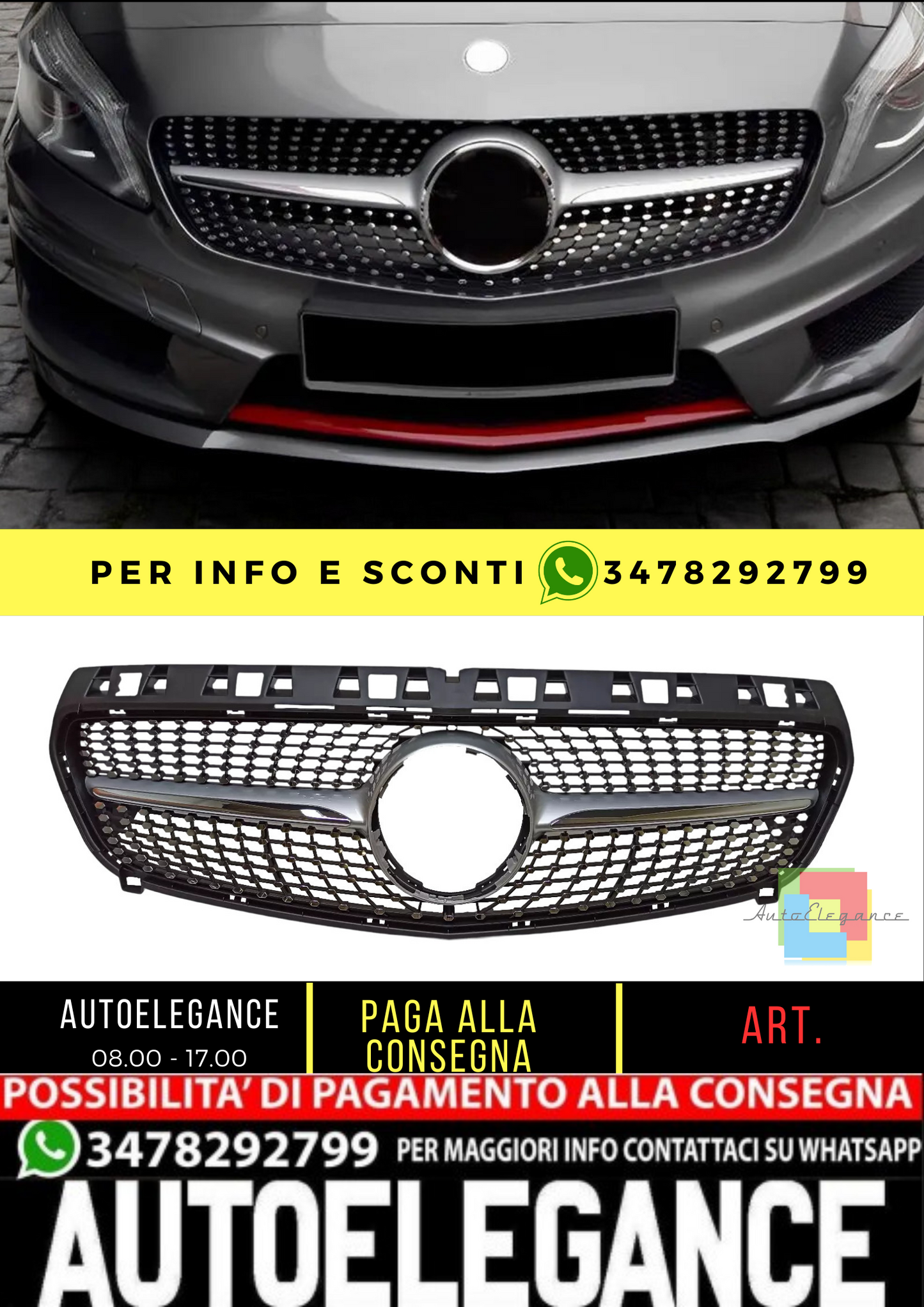💥GRIGLIA RAFFREDDATORE ARGENT DIAMANT ADATTO PER Mercedes Benz W176 Classe A💥
