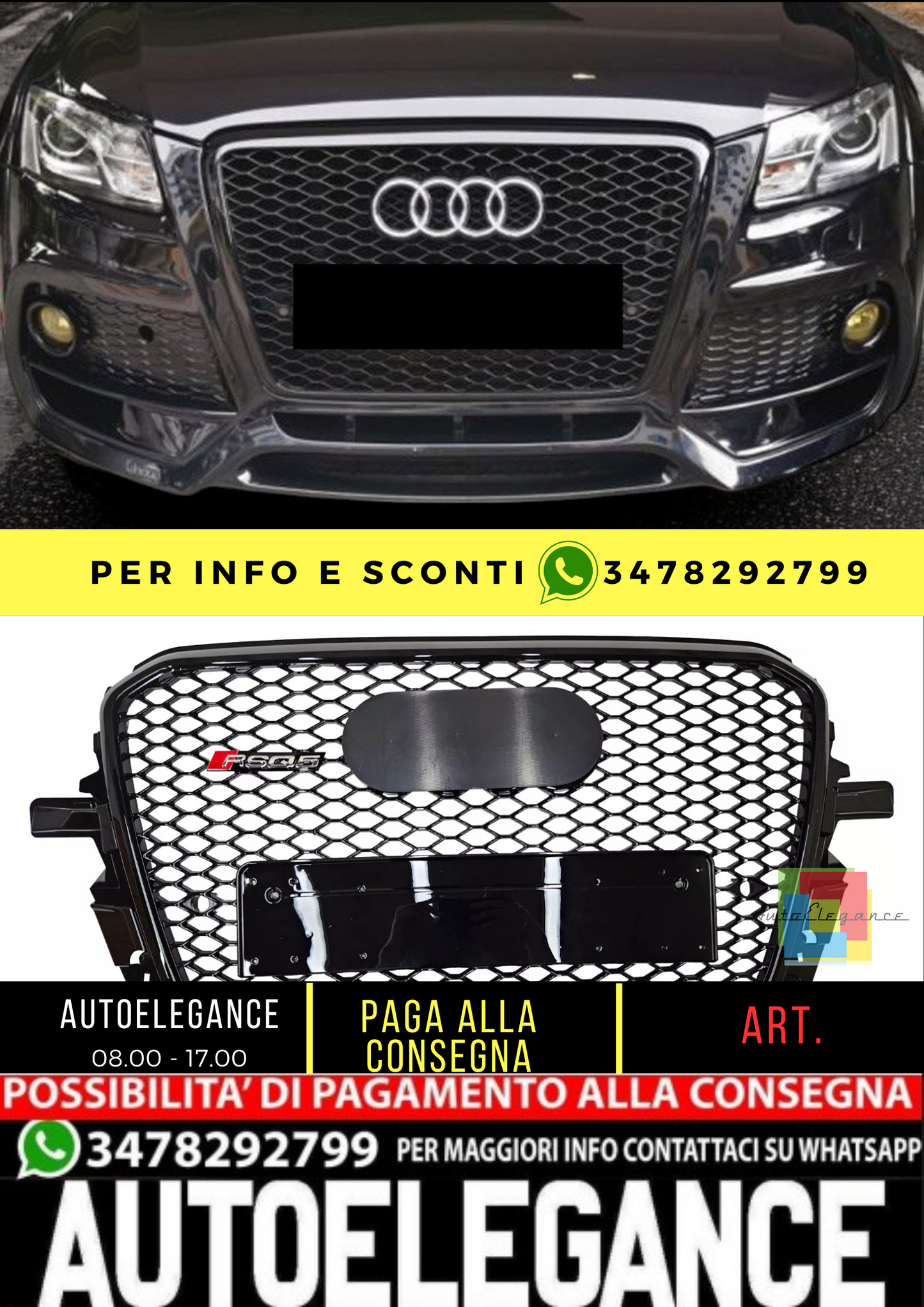 💥GRIGLIA RADIATORE ADATTO PER Audi Q5 8R 2012 - 2016 look RSQ5💥