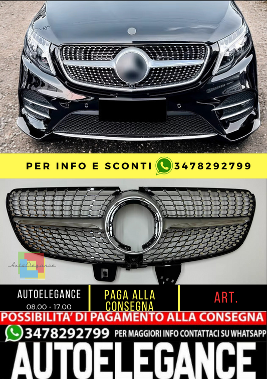 💥GRIGLIA RADIATORE ARGENTO DIAMANTE ADATTO PER Mercedes Benz Classe V W447 19💥