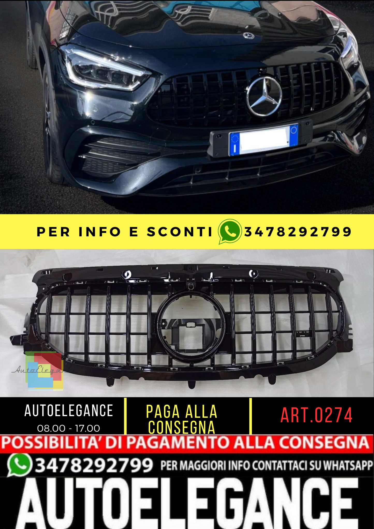 💥GRIGLIA RAFFREDDATORE PANAMERICANA NERO ADATTO PER Mercedes Benz H247 GLA 20💥