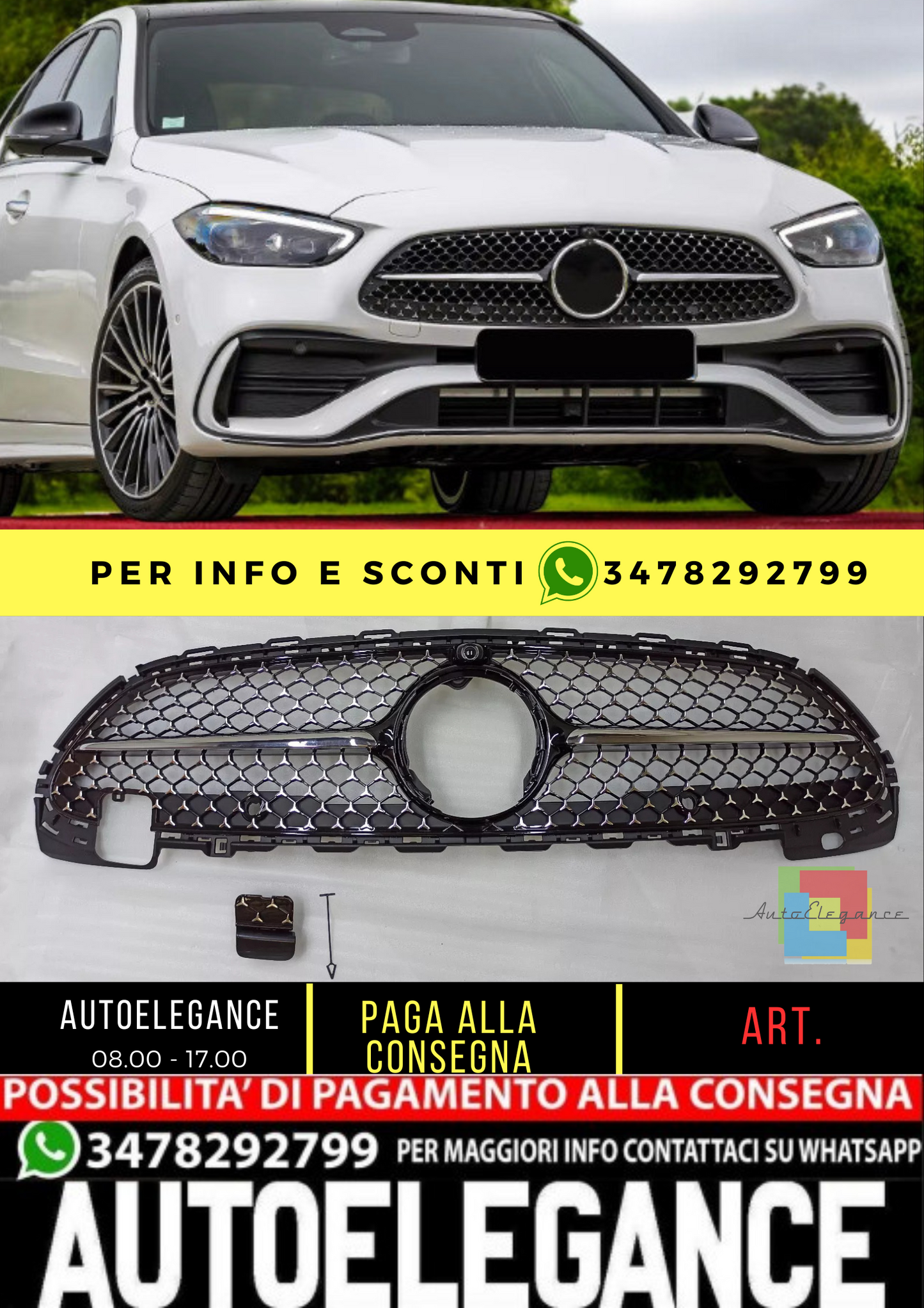 💥GRIGLIA RADIATORE NERO DIAMANTE DADATTO PER Mercedes Benz W206 Classe C 21💥